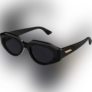 Bottega Veneta Black Cat-Eye Sunglasses with Gold Temple Detail